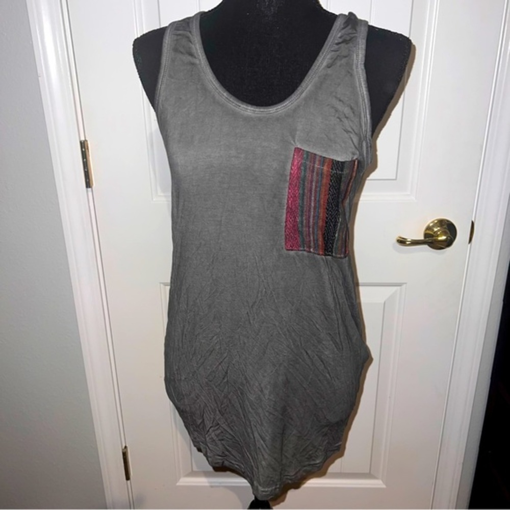 Pol - Size Small - Charcoal mineral tank top with front aztec pocket